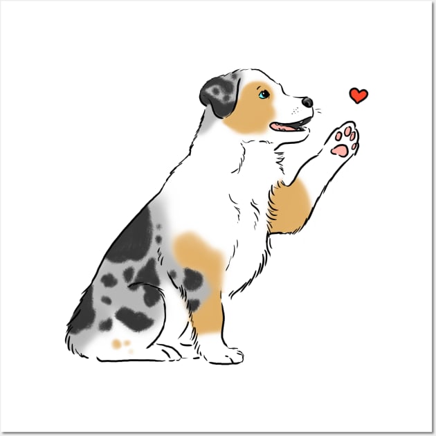 Australian Shepherd and Heart, Sweet Aussie Dog, Aussie Mom, Aussie Dad Wall Art by sockdogs